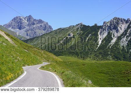 Mountain Landscape Along The Road To Crocedomini Pass, In The Brescia Province, Lombardy, Italy, At 