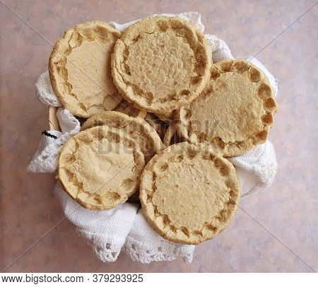 Thick Handmade Corn Tortillas For Preparing Sopes, Traditional Mexican Food, View From Above