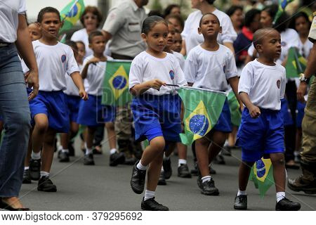 Salvador, Bahia / Brazil - September 7, 2014: Students From The Policia Militar Da Bahia Daycare Cen