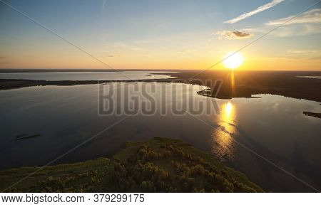 Big Lake In Sunset Time