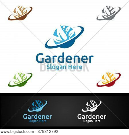 Planet Gardener Logo With Green Garden Environment Or Botanical Agriculture