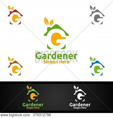 House Gardener Logo With Green Garden Environment Or Botanical Agriculture
