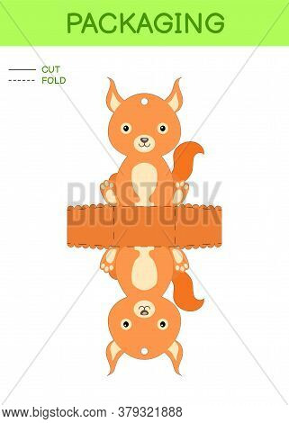 Diy Party Favor Box Die Cut Template Design For Birthdays, Baby Showers With Cute Squirrel For Sweet