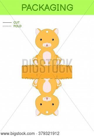 Diy Party Favor Box Die Cut Template Design For Birthdays, Baby Showers With Cute Hamster For Sweets