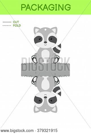 Diy Party Favor Box Die Cut Template Design For Birthdays, Baby Showers With Cute Raccoon For Sweets