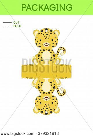 Diy Party Favor Box Die Cut Template Design For Birthdays, Baby Showers With Cute Leopard For Sweets
