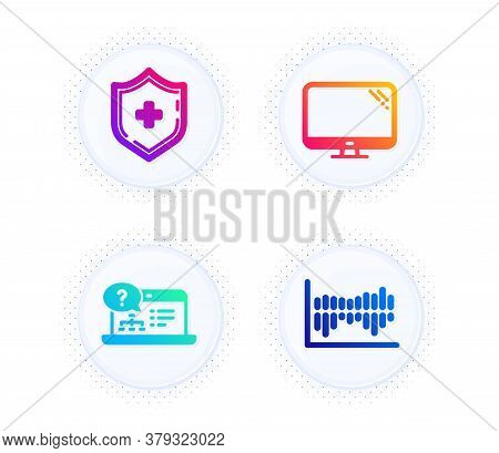 Online Help, Medical Shield And Computer Icons Simple Set. Button With Halftone Dots. Column Diagram