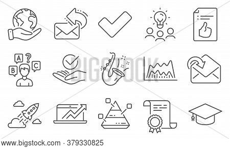 Set Of Education Icons, Such As Graduation Cap, Approved. Diploma, Ideas, Save Planet. Share Mail, T