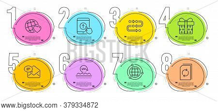 Friends World, Methodology And Globe Signs. Timeline Steps Infographic. Uv Protection, New Mail And 