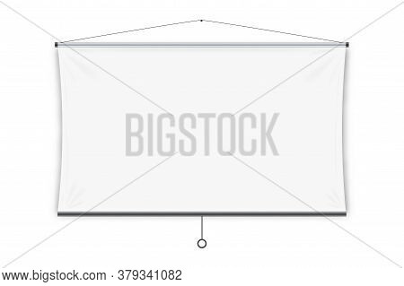 Projection Screen. Isolated Blank White Hanging Projection Screen Display. Vector Education, Visual 