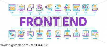 Front End Development Minimal Infographic Web Banner Vector. Front End It Sphere, Html And Css Code,