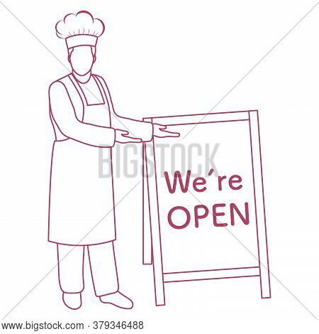Vector Illustration Reopening Of Cafe, Restaurant After Covid-19 Quarantine, Coronavirus Pandemic. C