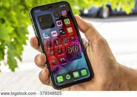 Frankfurt, Germany - 02nd August 2020: A German Developer Testing The New Beta Version Of Ios 14 On 