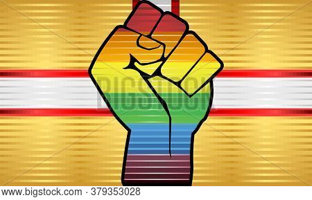 Shiny Lgbt Protest Fist On A Dorset Flag - Illustration, 
Abstract Grunge Dorset Flag And Lgbt Flag