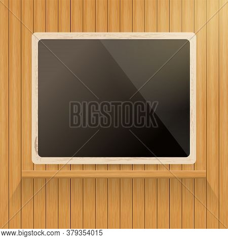 Wooden Background With Vintage Foto Frame. Decoretive Design Template. Jpeg Illustration