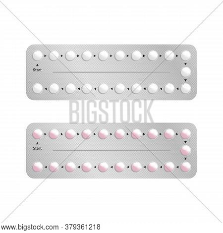 Realistic 3d Detailed Birth Control Pills Set Oral Contraceptive Tablets Hormonal Protection Concept