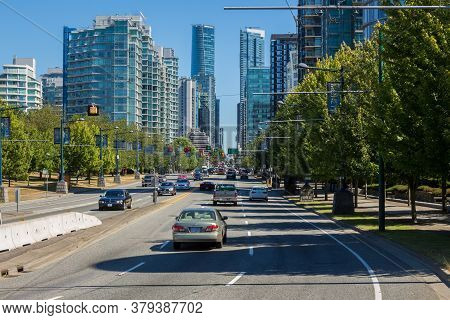 Vancouver, Canada - July 27th 2017: View Down Highway 99 And West George Street At The Entrance To V