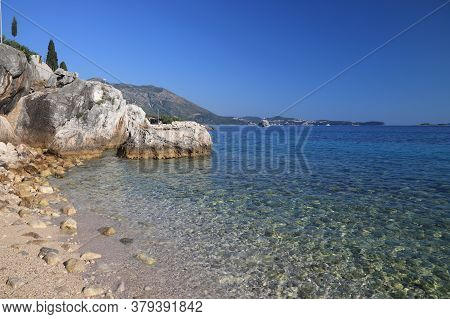 Mlini Beach In Croatia. Dalmatia Region Adriatic Sea Coast.