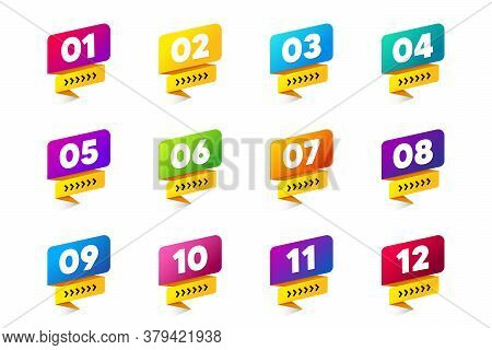 Direction Number Bullet Points List. From One To Twelve Infographic Bullet Points. Colorful Label Ri
