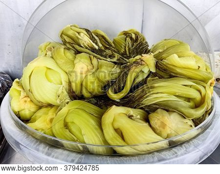 Pickled Vegetables Or Chinese Pickled Lettuce On Market.use For Thai Food Menu 