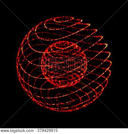 Spark Ball. Fire Ball. Abstract Red 3d Sphere Made Of Points. Futuristic Technology Style. Sphere Pa