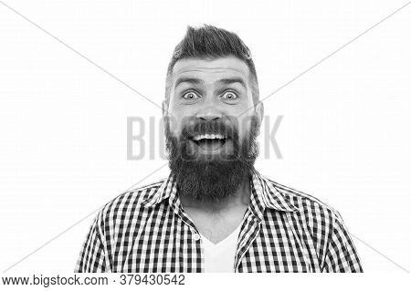 What A Great Surprise. Happy After Hairdresser Salon. Barbershop Master. Mustache From Barber. Matur