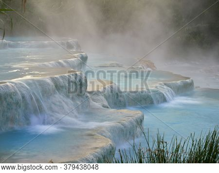 natural spa with waterfalls and hot springs at Saturnia thermal baths, Grosseto, Tuscany, Italy