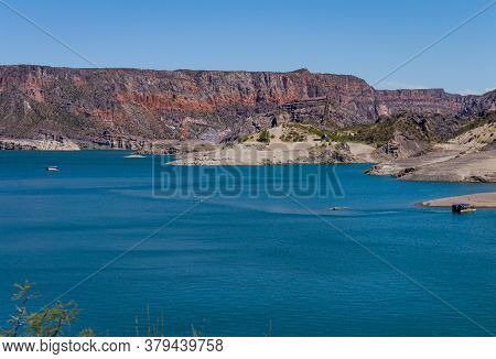 Atuel Canyon, Mendoza. February 9, 2018. Beautiful Blue Water Lake Formed By The Rio Atuel In Argent