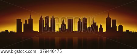 An illustration of a city skyline by night background banner