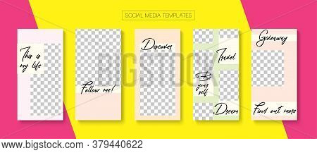 Modern Stories Vector Background. Blogger Funky Design, Social Media Kit Template. Trendy Sale, New 