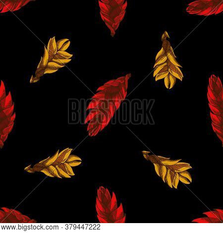 Seamless Pattern With Hand Drawn Colored Bromeliad Stock Illustration