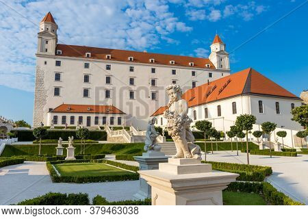 Bratislava, Slovakia - August 20, 2018: View Of The Bratislava Castle And Its Gardens, Bratislava, S