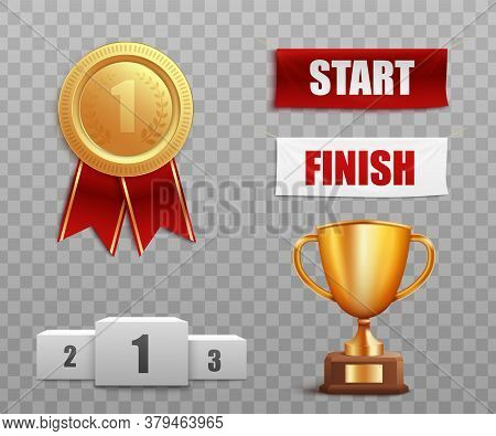 Maraphone Or Athletic Competition Awards Realistic Vector Illustration Isolated.