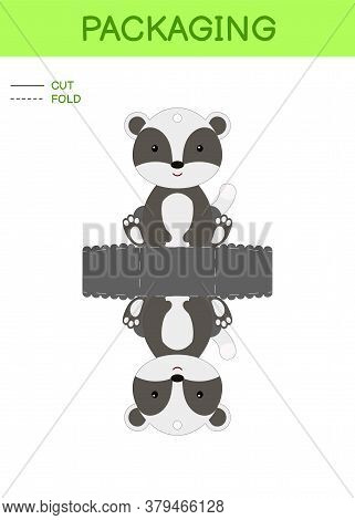 Diy Party Favor Box Die Cut Template Design For Birthdays, Baby Showers With Cute Badger For Sweets,