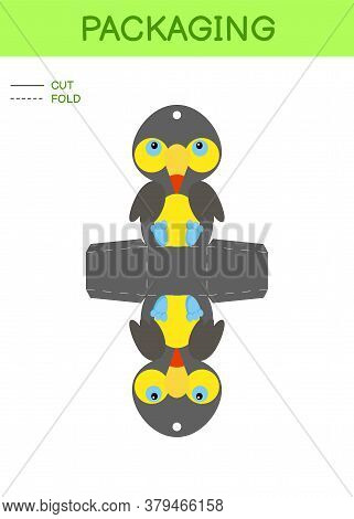 Diy Party Favor Box Die Cut Template Design For Birthdays, Baby Showers With Cute Toucan For Sweets,