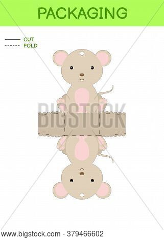 Diy Party Favor Box Die Cut Template Design For Birthdays, Baby Showers With Cute Mouse For Sweets, 