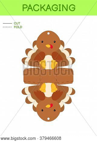 Diy Party Favor Box Die Cut Template Design For Birthdays, Baby Showers With Cute Turkey For Sweets,