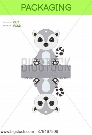 Diy Party Favor Box Die Cut Template Design For Birthdays, Baby Showers With Cute Lemur For Sweets, 