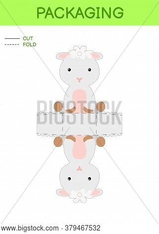 Diy Party Favor Box Die Cut Template Design For Birthdays, Baby Showers With Cute Sheep For Sweets, 