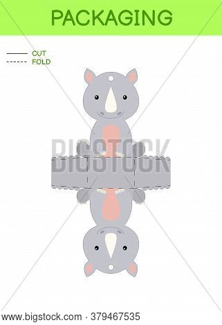 Diy Party Favor Box Die Cut Template Design For Birthdays, Baby Showers With Cute Rhino For Sweets, 