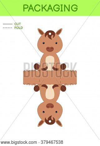 Diy Party Favor Box Die Cut Template Design For Birthdays, Baby Showers With Cute Horse For Sweets, 