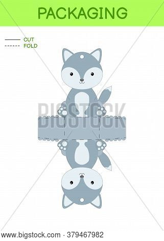 Diy Party Favor Box Die Cut Template Design For Birthdays, Baby Showers With Cute Wolf For Sweets, C