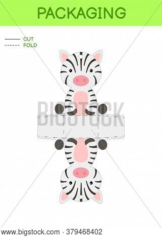 Diy Party Favor Box Die Cut Template Design For Birthdays, Baby Showers With Cute Zebra For Sweets, 