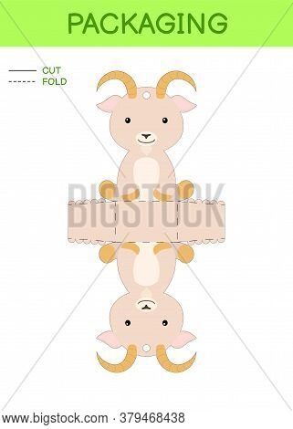 Diy Party Favor Box Die Cut Template Design For Birthdays, Baby Showers With Cute Goat For Sweets, C
