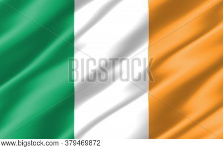 Silk Wavy Flag Of Ireland Graphic. Wavy Irish Flag 3d Illustration. Rippled Ireland Country Flag Is 