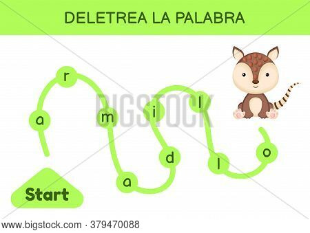 Deletrea La Palabra - Spell The Word. Maze For Kids. Spelling Word Game Template. Learn To Read Word