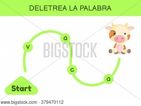 Deletrea La Palabra - Spell The Word. Maze For Kids. Spelling Word Game Template. Learn To Read Word