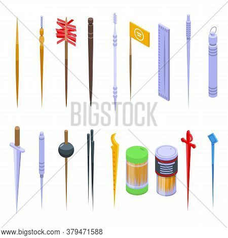Toothpick Icons Set. Isometric Set Of Toothpick Vector Icons For Web Design Isolated On White Backgr