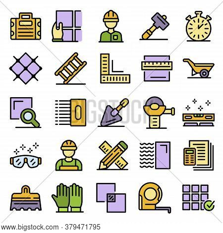 Tiler Icons Set. Outline Set Of Tiler Vector Icons Thin Line Color Flat On White