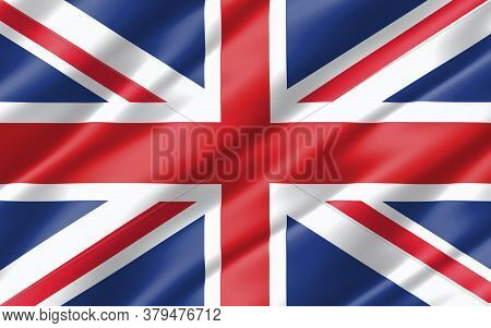 Silk Wavy Flag Of United Kingdom Graphic. Wavy British Flag 3d Illustration. Rippled United Kingdom 